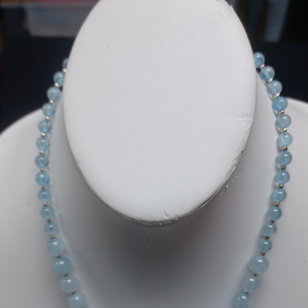 Pale Blue Cat's Eye Bead Necklace Vintage Moonstone Style Statement Piece / E-2